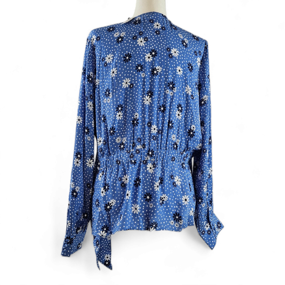 NWT‎ Talbots Bohemian Poet Sleeve Wrap Daisy Flowers & Dots Blouse Sz. L [12-14] - Picture 3 of 7
